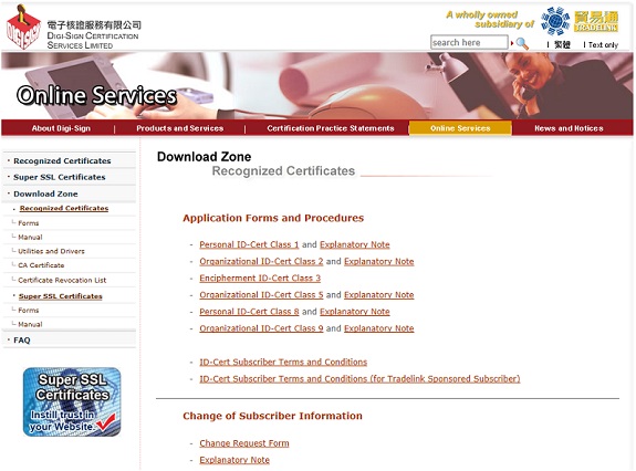 ID-Cert application forms and procedures of Digi-Sign Certification Services Limited