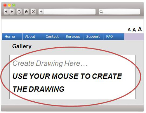 A webpage sample with a drawing function which is only accessible by using the mouse.