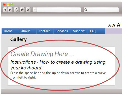 A webpage sample with a drawing function with the option and instructions using the keyboard.