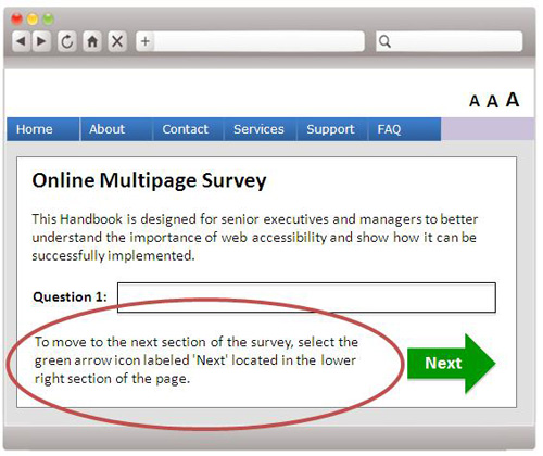 A web form sample with instructional text has been added, and the arrow is now labelled as 'Next'