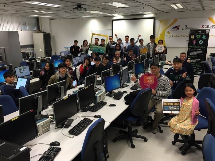 Group photo in Hour of Code workshop in February 2015
