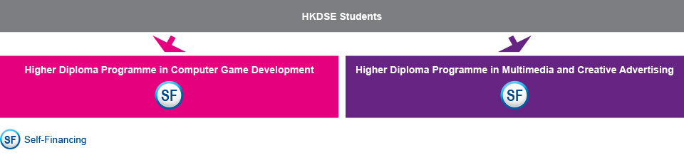 HKDSE students who are interested in studying IT-related programmes can choose to study either the Higher Diploma Programme in Computer Game Development (Self-financing) or the Higher Diploma Programme in Multimedia and Creative Advertising (Self-financing).