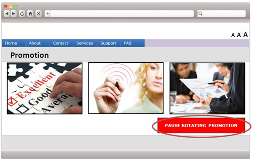 A webpage sample containing a button to pause the auto rotating element.
