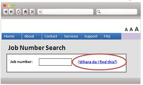 A web form sample for entering 'the Job Number' and with a Help feature to indicate where the user can find the 'Job Number'.