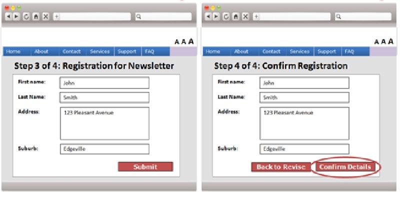 A web form sample which allows confirmation on details for newsletter registration before submission.