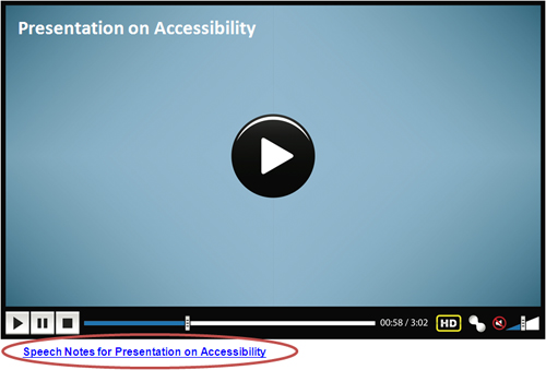 A webpage sample containing a live audio presentation with a link to speech notes.