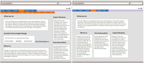 Side by side comparison of two alternative website layouts. 