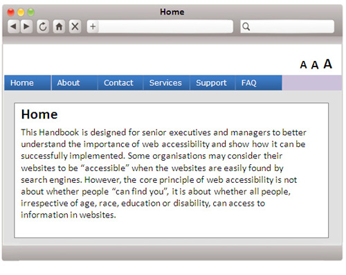 A website sample in a browser window titled 'Web Browser'.