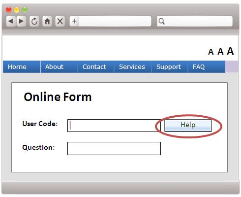 A web form sample allows the user to use a help button.