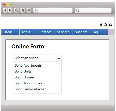 A web form sample having a dropdown list element.