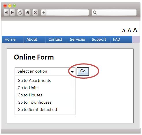 A web form sample having a dropdown list with a 'Go' button.