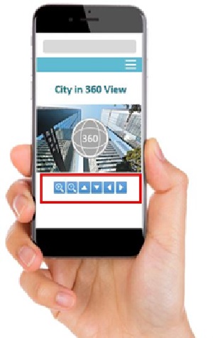 A webpage sample containing a 360 degree photo with navigation buttons at the bottom of the photo for user to view the photo.