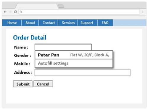 A webpage sample with an online input form and the autocomplete feature is applied.