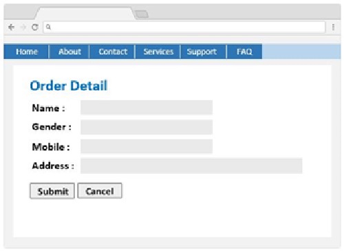 A webpage sample of white background containing an online input form where the textboxes are highlighted in light grey colour.