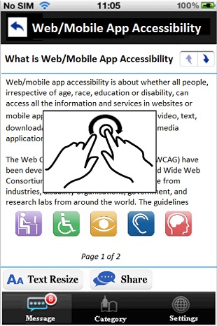 A sample mobile application page which requires complicated gesture to control.