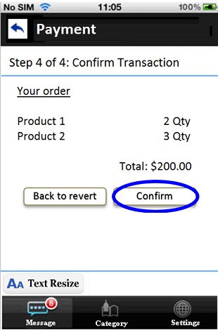 A sample mobile application page with a button to “Confirm Order” so as to allow details to be changed before final submission.